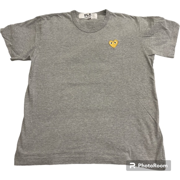 💛Commes de Garcons PLAY heather gray cotton tee shirt gold heart logo L M - Picture 1 of 5